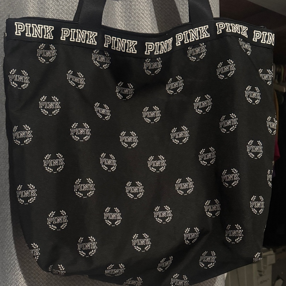 PINK Victoria's Secret Black Tote with Logo Pattern - Picture 1 of 4